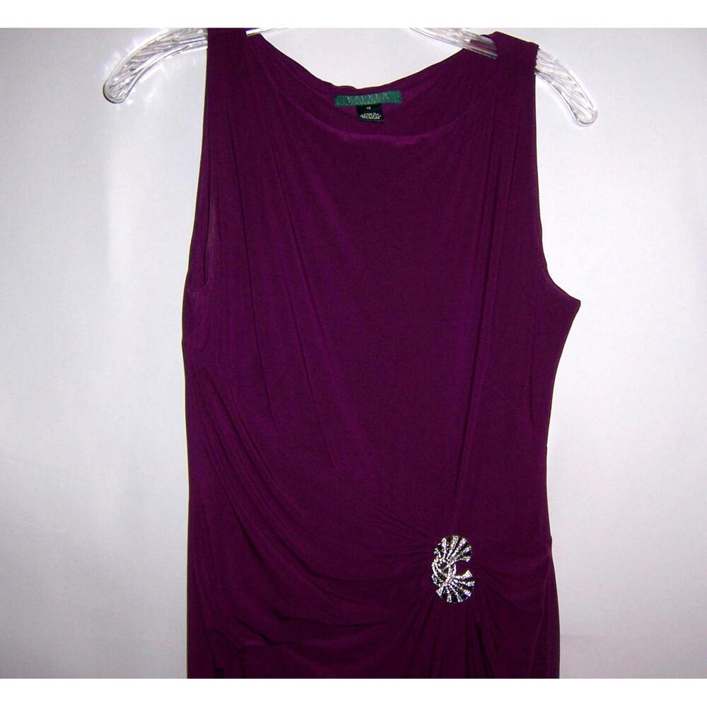 Lauren Ralph Lauren Plum Purple Ruched Sleeveless Rhinestone Maxi Dress Wmn's 10 - Picture 2 of 6